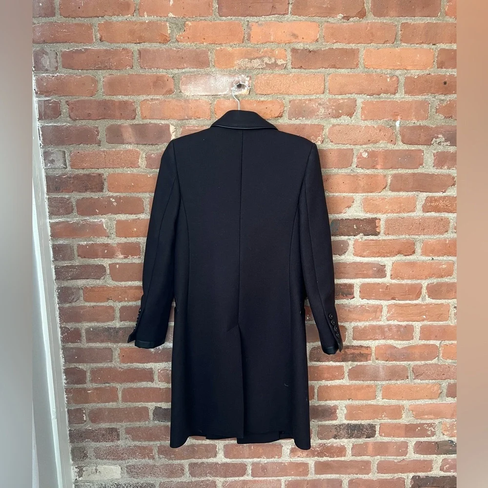 Burberry Dark Wool Trench Coat with Leather Accents - Picture 9 of 13